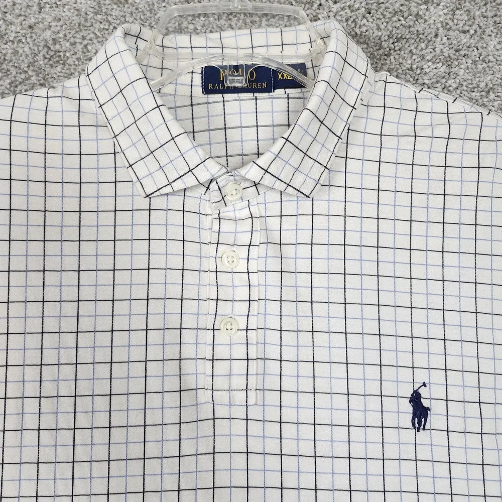 Polo Ralph Lauren Polo Shirt Mens 2XL White Check Cotton Classic Pony Logo